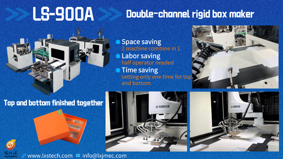 LS-900A Bi-Channel Intelligente Volledig Automatische hogesnelheid bovenaf onderaan tegelijkertijd Rigid Box Making Machine